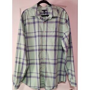 GAP Button Down Shirt Mens XL Green Blue Plaid Slim Fit Long Sleeve Pocket